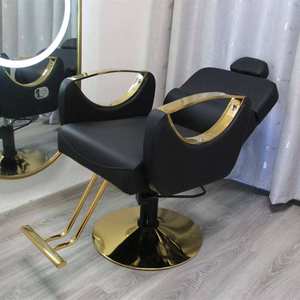 Sillón de Barbería Hidráulico Negro Dorado, Silla Reclinable para Corte y Estilismo de Cabello, Giratoria 360 Grados, Altura Ajustable - Product Image 4