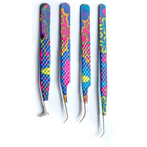 แหนบสแตนเลสลายสีสันสดใส ปลายแหลมสำหรับต่อขนตา - Product Image 3
