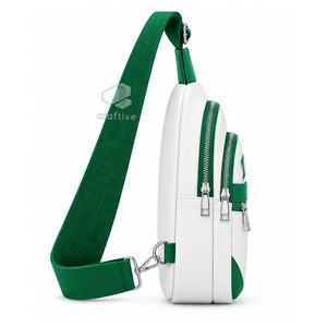 Iota Phi Lambda Sorority White <b>Green</b> Color Block PU Leather Crossbody Bag Adjustable Strap Multi-Compartment Sling <b>Backpack</b> - Product Image 3