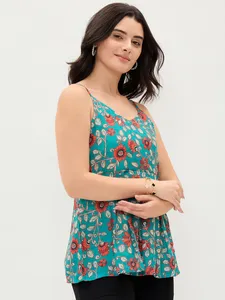 La Mejor Oferta: Top de Tirantes Azul Estampado de Tela Suave para Primavera, Ideal para Salidas Diurnas y Reuniones Informales, Disponible a Precio de Exportación - Product Image 4