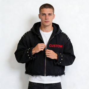 Sudadera con Capucha para Hombre, Moderna, de Invierno, 100% Algodón, Talla Grande, con Detalles de Remaches, Dobladillo Deshilachado, Estampado de Letras Personalizado, Informal para Uso Diario - Product Image 2