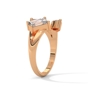 Rose Gold Emerald Cut Moissanite <b>Ring</b> Oval and Marquise Cut Three Stone Engagement <b>Ring</b> for Women - Product Image 3