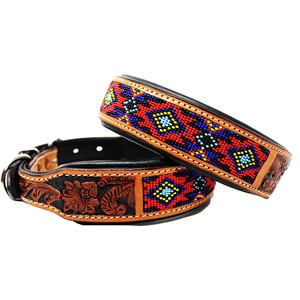 Fabricant en gros de collier de chien perlé rembourré doux avec outillage à la main et sculpture Laisse d'entraînement réglable de style occidental - Product Image 4