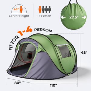 Tenda Automatica Pop-Up per 4 Persone, Impermeabile, Monostrato, con Veranda Anteriore Estraibile, per Campeggio e Spiaggia - Product Image 5