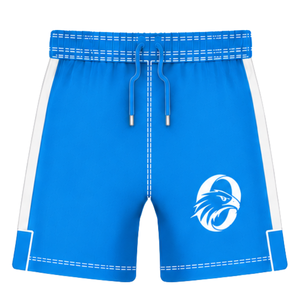 Ensemble uniforme de rugby bleu roi et blanc à manches courtes, maillot de rugby rayé à col ras du cou, short à cordon de serrage, performance athlétique, entraînement - Product Image 4