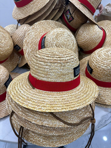 Boho Character Printed <b>Straw</b> Boater <b>Hat</b> Wide Brim Summer Beach Outdoor Sun Protection Unisex Adult Red Ribbon - Product Image 5