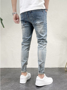Jeans de Mezclilla Elásticos de Alta Calidad para Hombre, Jeans Ajustados y Modernos con Diseño Rasgado y Agujeros - Product Image 2