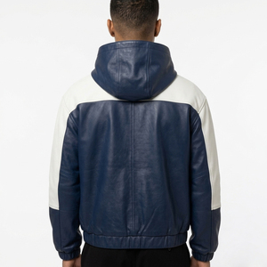 Sweat à capuche en cuir pour homme avec poches avant, fermeture éclair, manches longues, qualité supérieure - Product Image 2