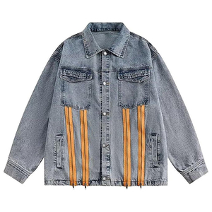 Veste en jean pour homme tendance, couleur grise, quatre poches sur le devant, col rabattu, fermeture à boutons pression, veste en denim pour garçons - Product Image 1