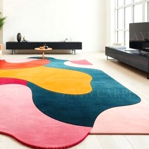 Hand <b>Tufted</b> Multicolor Organic Abstract Wool <b>Rug</b>, Irregular Modern Area Carpet for Living Room Bedroom Home Decor Wholesale - Product Image 2