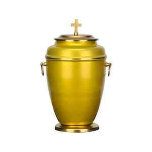Graceful Soft Gold Metal Cremation Urn Decorated with <b>Silver</b> Holy <b>Cross</b> Topper and <b>Silver</b> Drop <b>Ring</b> Handles - Product Image 5