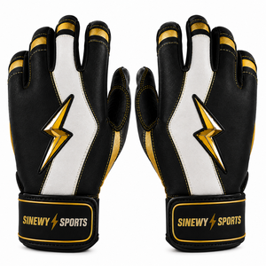 Guantes de Bateo de Béisbol de Cuero SINEWY SPORTS, Negros, Blancos y Dorados, con Cierre de Gancho y Bucle, Unisex, para Adultos, Transpirables y Ligeros - Product Image 4