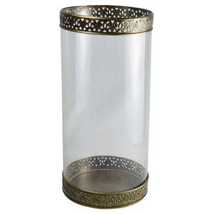 เชิงเทียนแก้วแบบคลาสสิกพร้อมโคมไฟโลหะเคลือบทองและที่วางเทียน เหมาะสำหรับตกแต่งบ้านและสวน - Product Image 1