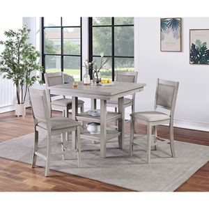 Set da Pranzo Moderno in Stile Rustico Grigio, 5 Pezzi, Tavolo Quadrato con Ripiani e Sedie Imbottite - Product Image 1