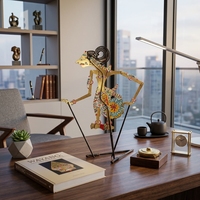 Marionnette de l'ombre Wayang Kulit Nakula en cuir indonésien artisanal, décoration de table traditionnelle javanaise, objet d'art ethnique