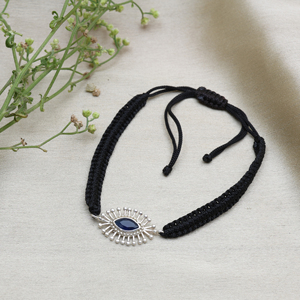 Wholesale Black Cord Macrame Bohemian Style Amethyst <b>Bracelet</b> Blue Evil Eye Charm Adjustable Fine Silver Jewelry Women Gift - Product Image 3