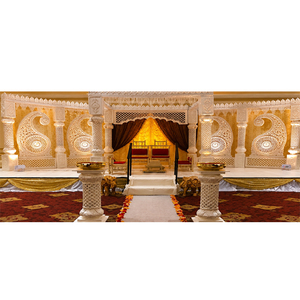 Rajwada – décoration de scène thème de mariage, Grand ensemble de Mandap blanc de mariage indien - Product Image 1