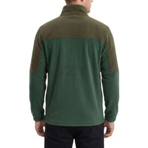 Color Blocked Full Zip Winter Polar Fleece <b>Jacket</b> For <b>Mens</b> Dark Olive Stand Collar Heavyweight Breathable Fleece <b>Jackets</b> - Product Image 2