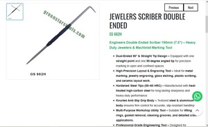 Scriber à double extrémité pour bijoutiers, outil de marquage de précision de 7,5 pouces avec pointe droite et pointe à 90 degrés |   Numéro d'article GS-662H - Product Image 3
