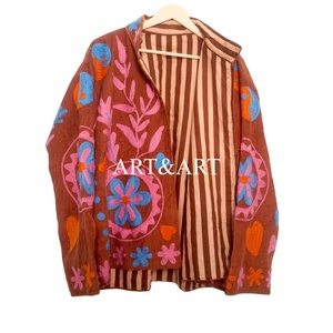 Veste en cotisse brodée en coton faite à la main en Inde, veste longue à manches longues pour femmes, longueur normale, écologique, automne-hiver - Product Image 6