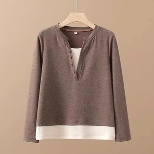 Conjunto de suéter con capucha de punto ligero gris para mujer de talla grande, con estampado asimétrico de manga larga, informal, para otoño, color liso - Product Image 2