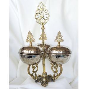 Antique Style Dual Covered Chocolate Bowl Stand With Ornamental Finial Luxury <b>Sweet</b> Storage Set - Product Image 1