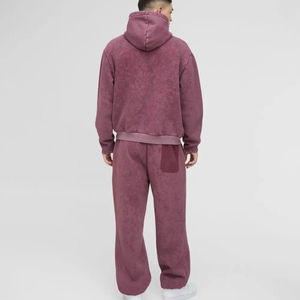 Ensemble de survêtement vintage délavé à l'acide pour homme, style streetwear hivernal, avec sweat à capuche et pantalon de survêtement patchwork déchiré et cousu - Product Image 5