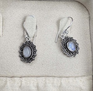 Classic <b>Hook</b> Style Brass Dangle <b>Earrings</b> 925 Silver Plated Moonstone <b>Earring</b> Fashion Statement Jewelry - Product Image 4