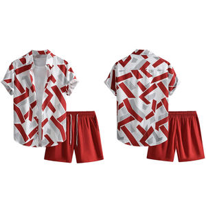 Men's 2 Piece Outfits Short Sleeve Button Down Shirt And Shorts Set Breathable Printed Summer Men's Shirt Set - Product Image 3