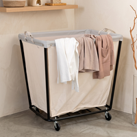Chariot à linge minimaliste en toile avec roulettes, grande capacité, rangement domestique, cadre noir