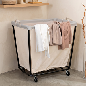 Minimalist Canvas Laundry Cart With Wheels Large Capacity Household Storage Black <b>Frame</b> - Product Image 1
