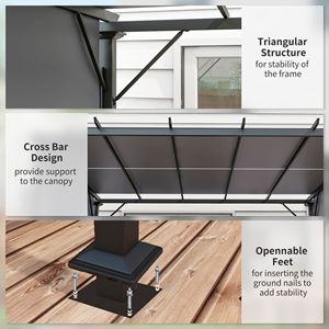 Pergola Spaziosa 12x10 con Telaio in Acciaio Retrattile, Impermeabile e Resistente ai Raggi UV, Grigia - Product Image 6