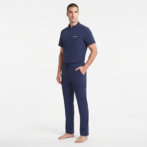 High Quality Men's Medical <b>Scrub</b> Set Polyester Woven <b>Scrub</b> <b>Top</b> and Pants Half Zip Pocket <b>Top</b> Drawstring Waist Hospital Uniform - Product Image 4
