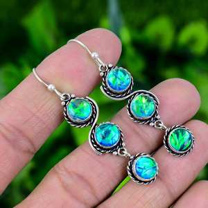 Boucles d'oreilles australiennes en opale de feu triple, en argent sterling 925, faites à la main, bijoux ethniques en pierres précieuses, certifiées IGI, cadeau d'anniversaire ou de fête - Product Image 6