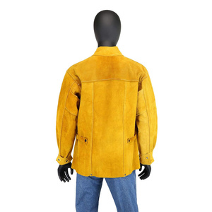 Nouvelle conception de veste en cuir de vachette résistante à la chaleur, cousue avec du fil d'aramide, veste de soudage en jaune doré, équipement de soudage - Product Image 2