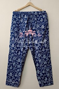 Premium Indigo Blue Hand-Block Floral Print Cotton Summer Quick Dry Breathable Lightweight Women's 2-Piece Pajamas Set - Product Image 4