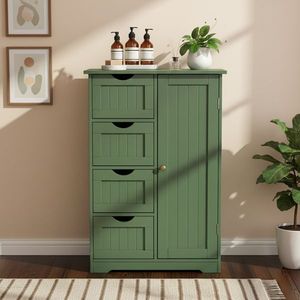 Mobile da Bagno Verde Foresta con 4 Cassetti e 1 Anta in MDF Verniciato e Rivestimento in Melamina 56*30*82.5cm con Strisce Verticali - Product Image 2