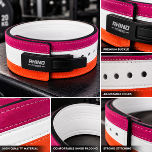 Ceinture de musculation ajustable en néoprène Rhino Fitness, soutien lombaire, protection professionnelle, rose, blanc, orange - Product Image 5