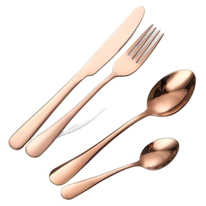 2024 vente en gros de haute qualité en acier inoxydable argenterie ensemble 4 pièces cuillères fourchettes et couteaux mariage or couverts pour événements cadeau - Product Image 1