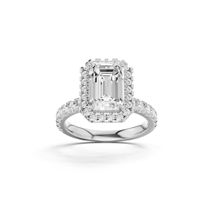 แหวนทองคำ 14KT ประดับเพชรทรง Emerald Cut ล้อมเพชรแบบ Halo พร้อมเพชรเม็ดใหญ่ 2.5 กะรัต ดีไซน์ Halo แบบคลาสสิก สง่างามเหนือกาลเวลา - Product Image 3