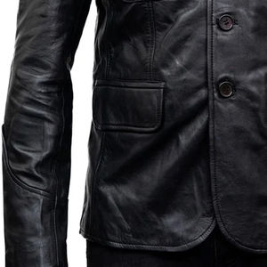 Veste de moto vintage en cuir de vache véritable pour homme, coupe ajustée, noire, logo sur le devant, respirante, écologique - Product Image 5
