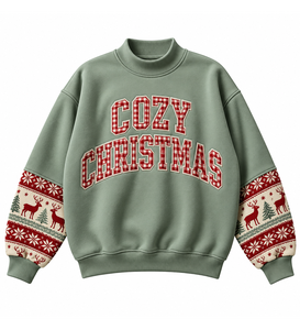 Sweat-shirt à col montant personnalisé pour femme, orné de cristaux et d'appliques de Noël, coupe oversize, manches longues, haut d'hiver - Product Image 5