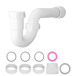 Kit scarico lavello a P da 1 1/2 pollici con adattatore filettato, guarnizioni in TPU anti-perdita e scarico in plastica PP per lavabo - Product Image 1