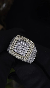 Sterling Silver Iced Square Halo Hip Hop <b>Ring</b> Micro Pave Moissanite Engagement Wedding Wide Half Pave Setting Gift <b>for</b> <b>Men</b> - Product Image 5