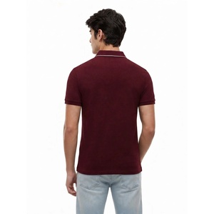 Polo de Manga Corta Color Borgoña para Hombre, con Ribete en Contraste, Casual, para Golf, Tenis, Algodón y Elastano, Corte Ajustado, Transpirable, para Uso Diario en Verano - Product Image 2