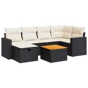 Conjunto de Sofá de Jardín Blanco Crema y Negro con Cojines, 6 Plazas, Muebles de Ratán para Exteriores, Diseño Contemporáneo - Product Image 2