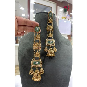 Magníficos Pendientes de Gota Kundan de Moissanita Chapados en Oro de Latón de Primera Calidad para Mujer, Colección de Moda para Bodas - Product Image 2
