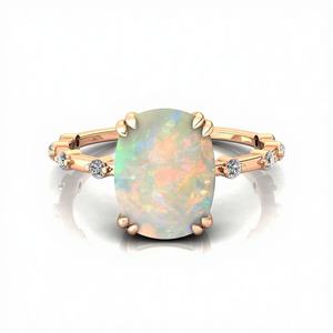 Pierre précieuse d'opale éthiopienne naturelle bague de naissance d'octobre en or massif 14 carats avec bague en diamant naturel pour ses bijoux de cadeau de Noël - Product Image 1