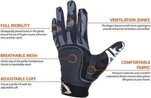 Black PU Leather Batting Gloves Ambidextrous <b>Hook</b> And Loop Closure Unisex Adult Training Gloves - Product Image 6