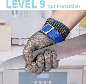 Gants <span class=keywords><strong>de</strong></span> boucher en <span class=keywords><strong>maille</strong></span> métallique anti-coupure Ansi A9 316L, en acier inoxydable, pour la découpe <span class=keywords><strong>de</strong></span> viande en cuisine - Product Image 4